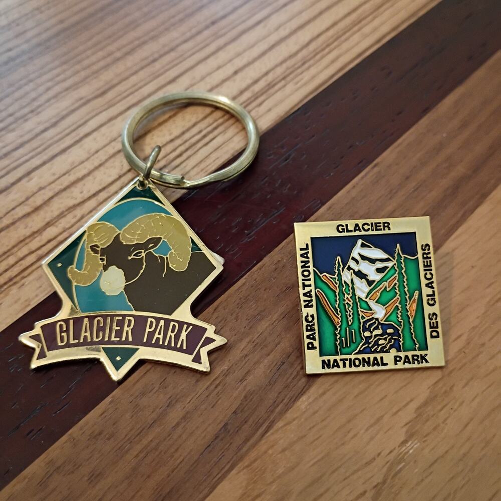 Glacier National Park Lot of 2 Lapel Pin & Key Chain Rare Ram Mountain